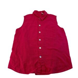 Giorgio Fiorlini Collection Red Linen Blend Sleeveless Button Down Shirt Large